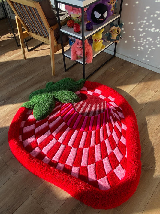 Fluffy 3d tufted abstract strawberry rug bedroom decor