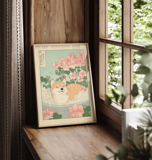 Shiba Inu Art Print: Ukiyo-e Japanese Bathroom Print