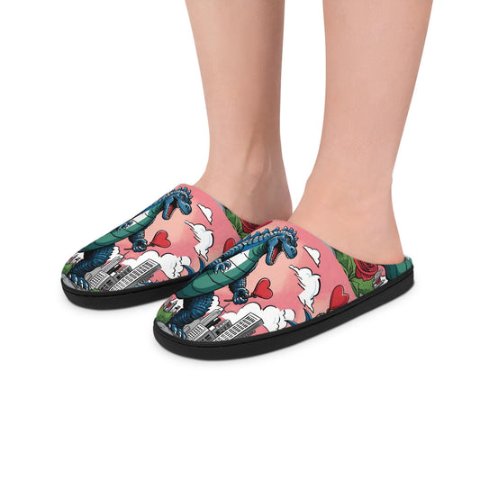 Godzilla Indoor Slippers, Cupid Godzilla Shoes, Romantic Anniversary Gift for Him, Valentines Gifts, Godzilla Art