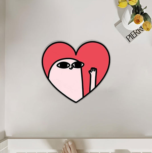 Quirky Cool Heart-Shaped Rug – Playful Cartoon Character Waving with a Fun and Whimsical Design Polyester Rug