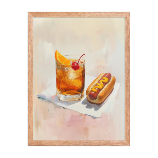 Old Fashioned with Hotdog Art Print | Cute Quirky Whimsical | Cocktail Art | Bar Cart Decor | Trendy Home Wall Art Gift | Funny Food Art