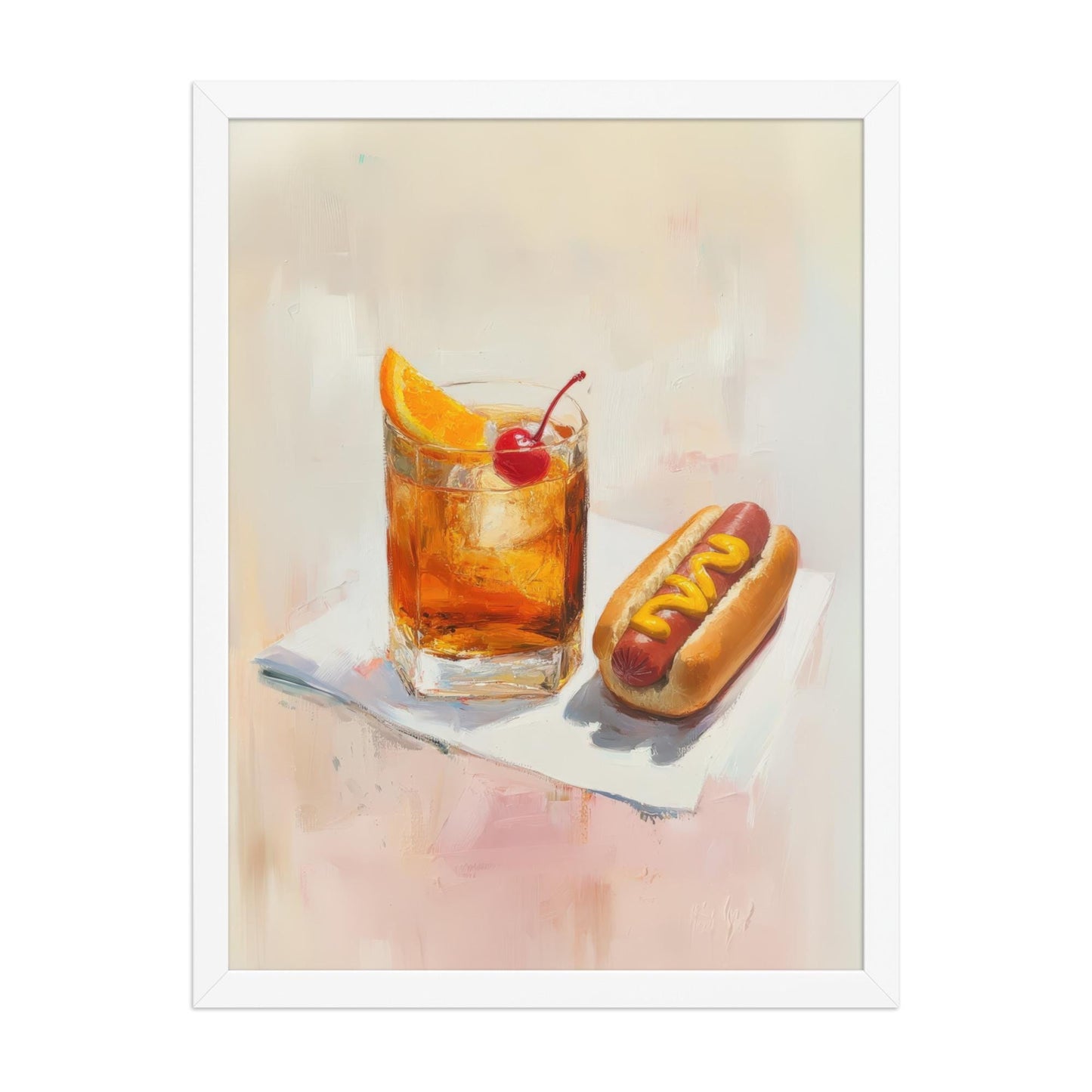 Old Fashioned with Hotdog Art Print | Cute Quirky Whimsical | Cocktail Art | Bar Cart Decor | Trendy Home Wall Art Gift | Funny Food Art