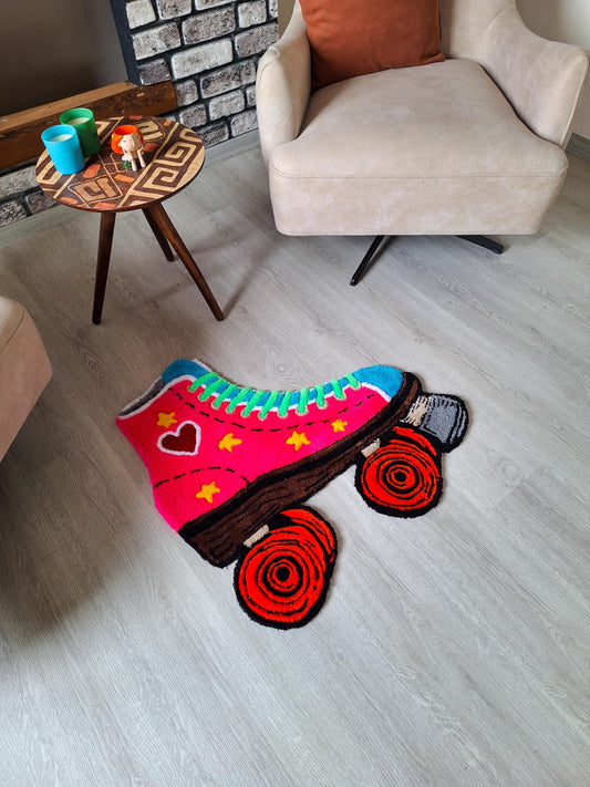 Retro Roller Skate Tufted Rug: Handmade Acrylic, 24-Inch