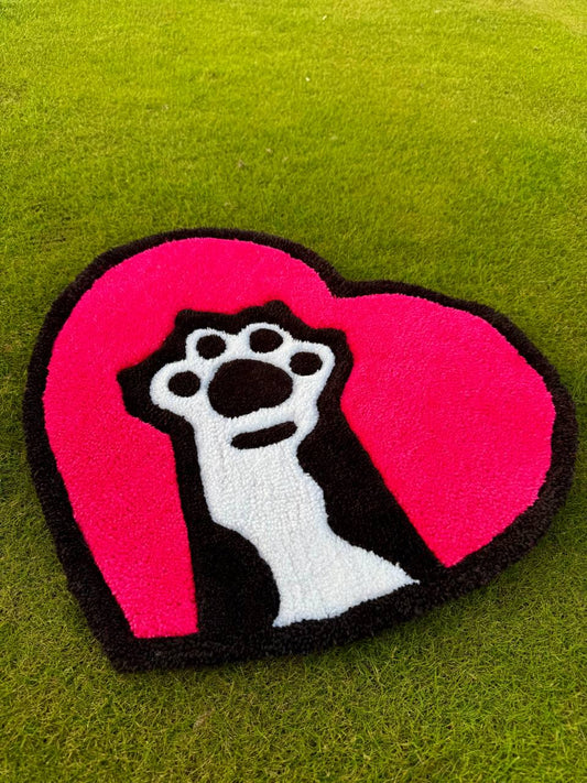 Fluffy Heart Rug with Cat Paw – Handmade Tufted Carpet – Сustom Rug – Cute Room Decor – Pink Aesthetic Rug