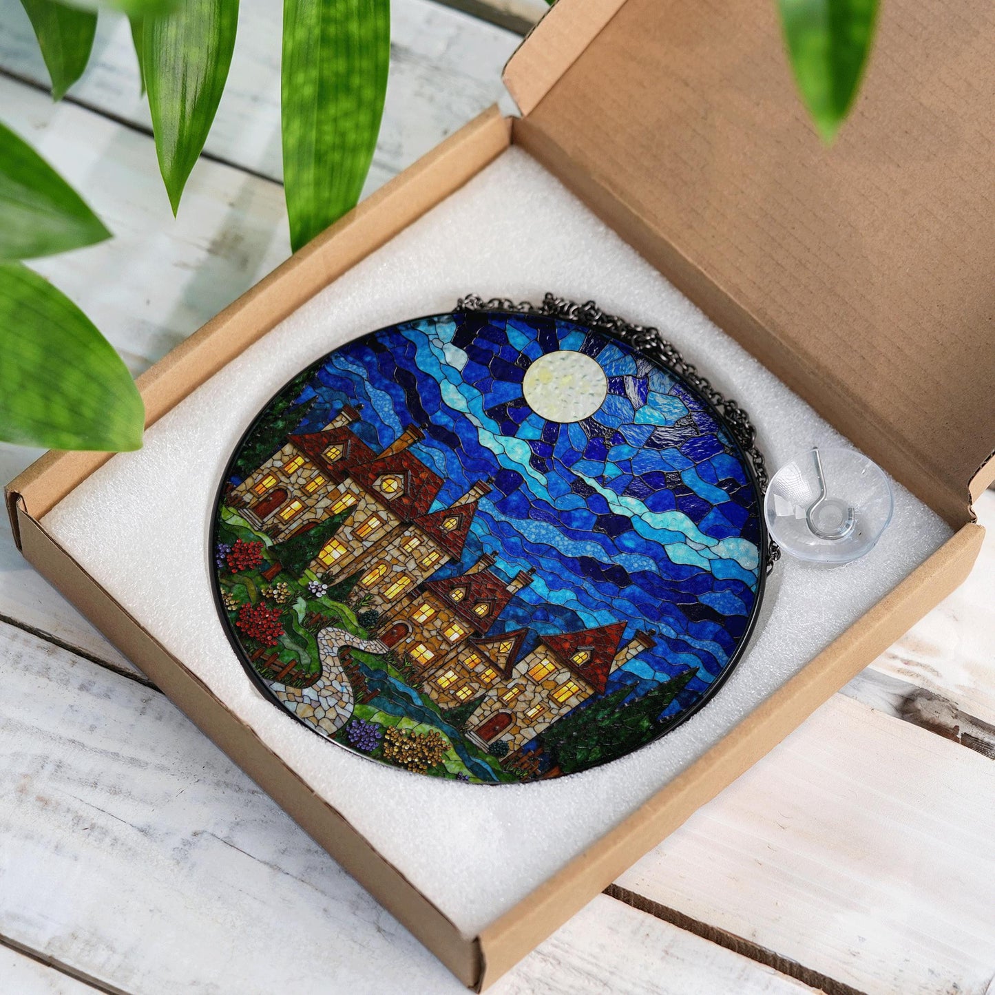 Stained Glass Castle Suncatcher Fairytale Window Decor Gift for Housewarming