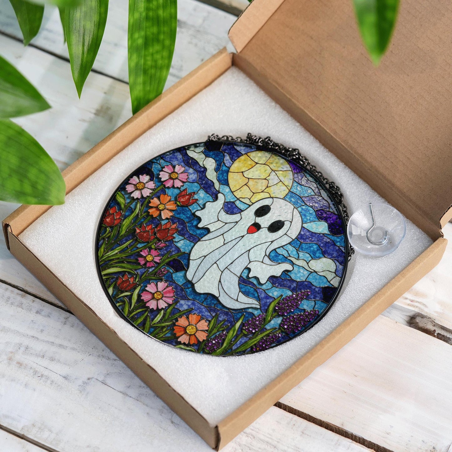 Ghost Stained Glass Suncatcher Halloween Window Decor Gift for Friends