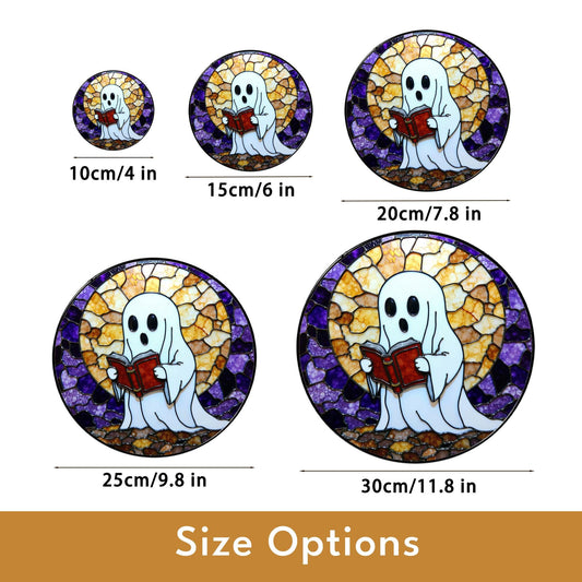 Ghost Reading Stained Glass Suncatcher Window Hanging Halloween Gift