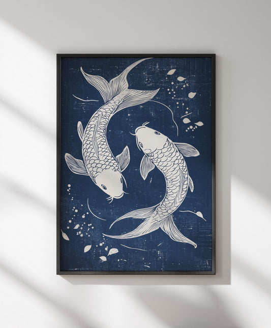 Blue Koi Print, Japanese wall art Print, Vintage Print, Trendy Wall Art, Aesthetic Wall Art, Koi Fish Print, Japanese Print, Gift Idea