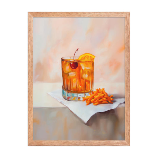 Old Fashioned Cocktail & Cheese Crunch Print: Quirky Bar Cart Wall Art