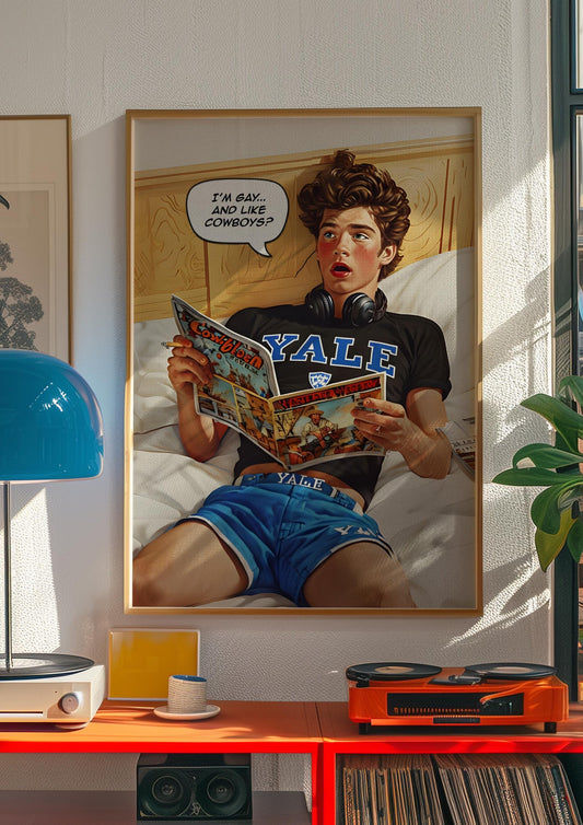 Gay Harvard Cowboy - harvard university, gay cowboy, college room wallart, ralph lauren poster, queer western cowboy, vintage cigarette ad