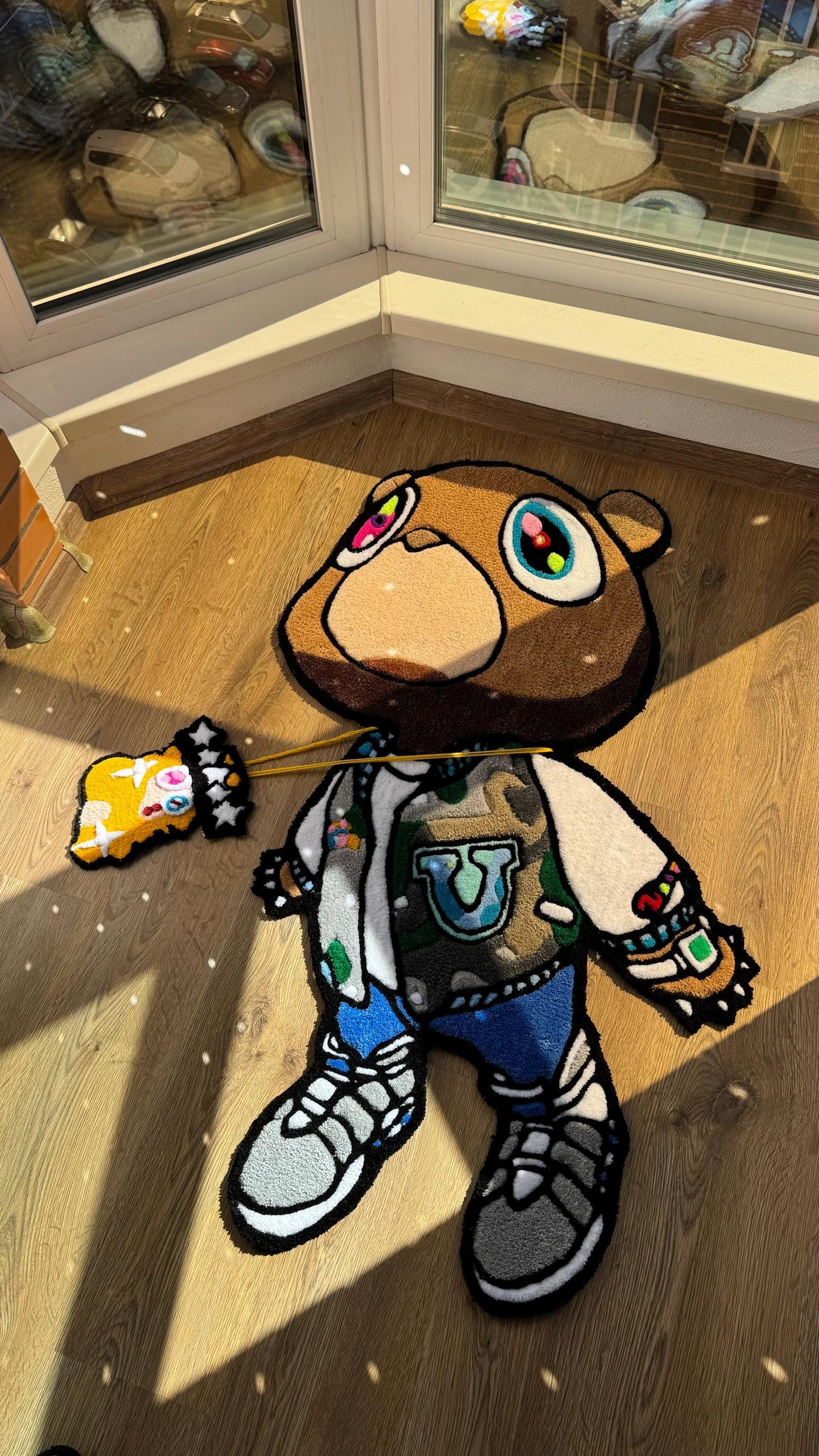 Cool Kanye Bear Rug – 4ft Custom Tufted Carpet, Handmade Fluffy Decor, Unique Gamer Room Floor Mat, Cute Villager Rug for Gift Idea