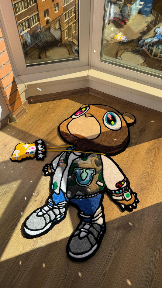 Cool Kanye Bear Rug – 4ft Custom Tufted Carpet, Handmade Fluffy Decor, Unique Gamer Room Floor Mat, Cute Villager Rug for Gift Idea