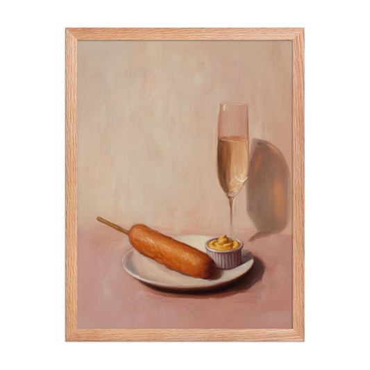 Champagne and Corndog Fine Art Print | Cute Quirky Whimsical | Cocktail Art Bar Cart Decor | Trendy Home Wall Art | Corndog Wall Art Gift