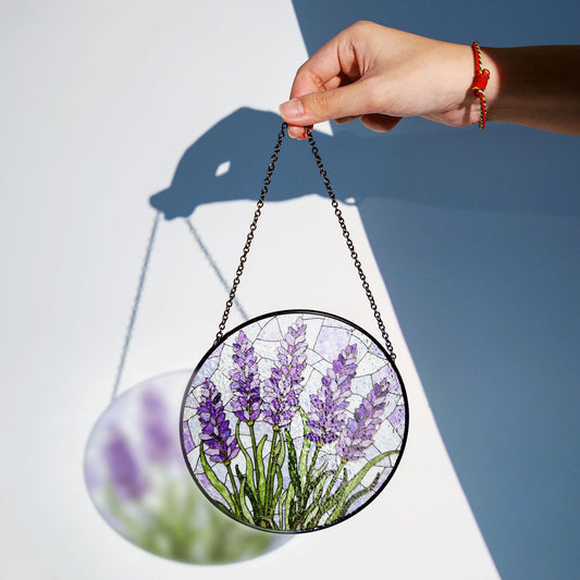 Purple Lavender Glass Panel Suncatcher Handmade Window Decor Gift for Mom or Friends