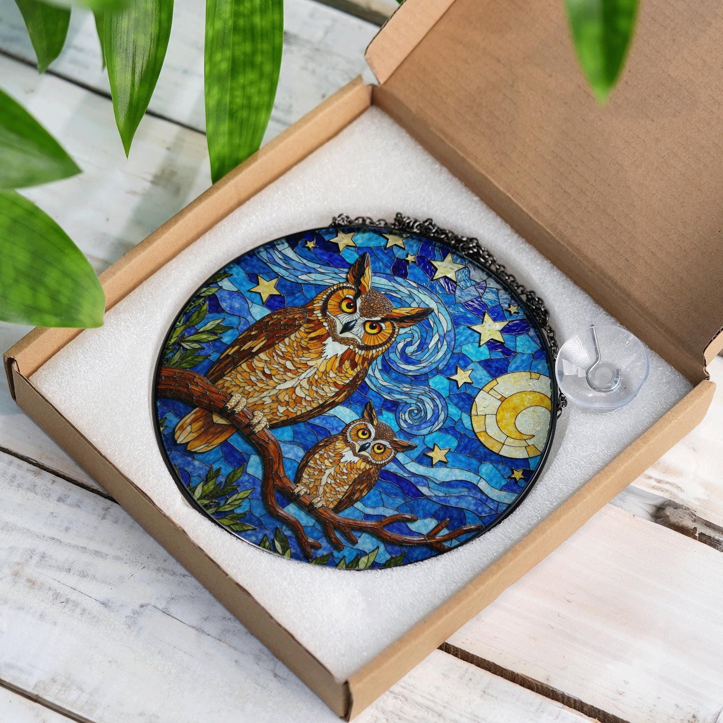 Starry Night Owl Moon Tree Suncatcher Window Hanging Gift for Mom
