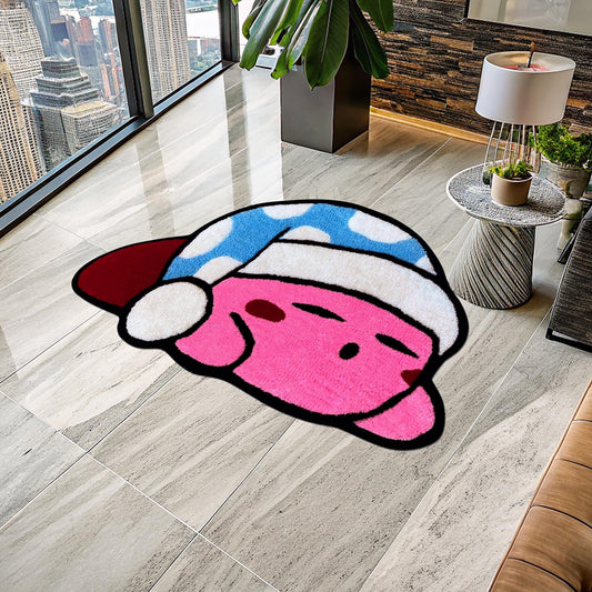 Sleeping Kirby Rug, Cute Rug, Gift for Daughter, Video Game Characters, Kirby Game Rug, Pink Rug, Kids Room Rug, Tufted Look Printed Rug