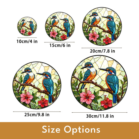 Colorful Kingfisher Birds Floral Branch Glass Suncatcher Window Decor Gift for Bird Lovers