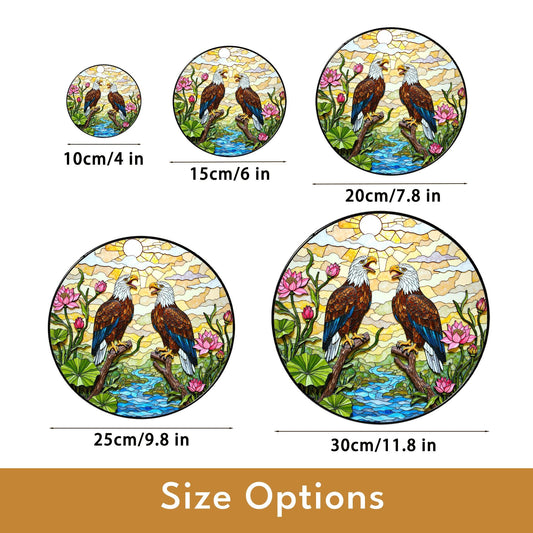 bald eagles in forest stained glass round suncatcher unique window decor gift for dad