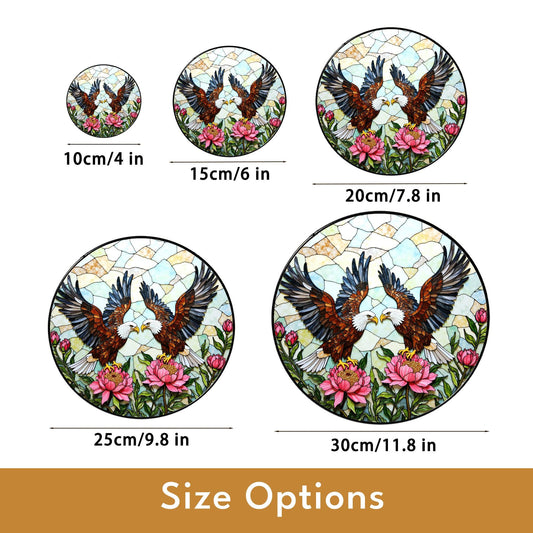 two bald eagles with peonies stained glass window hanging suncatcher gift for dad