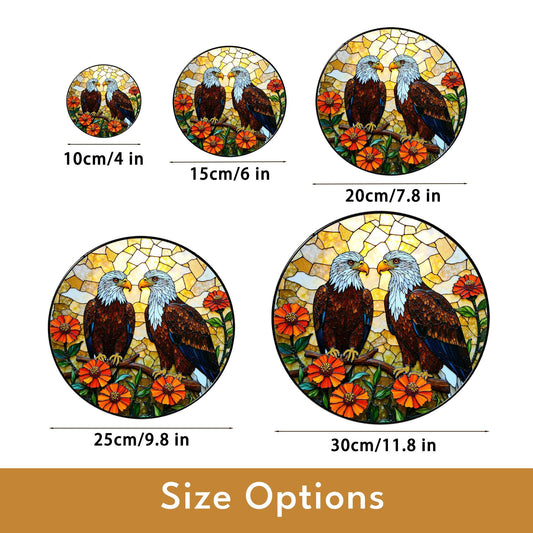 Two bald eagles and zinnias stained glass style eagle suncatcher gift for nature dad