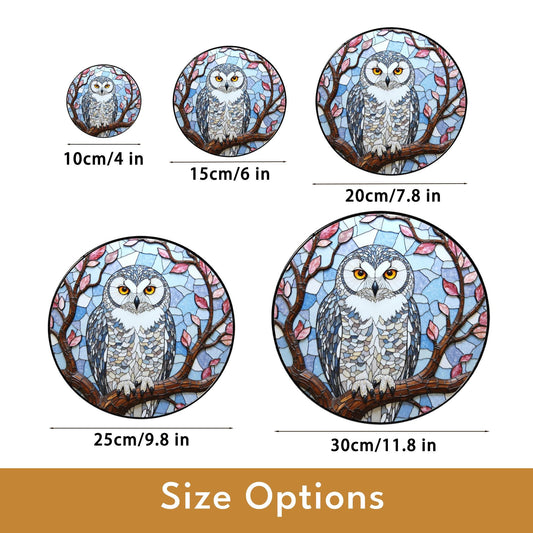 Stained Glass Owl Tree Branch Suncatcher Window Hanging Nature Decor Gift for Bird Lover