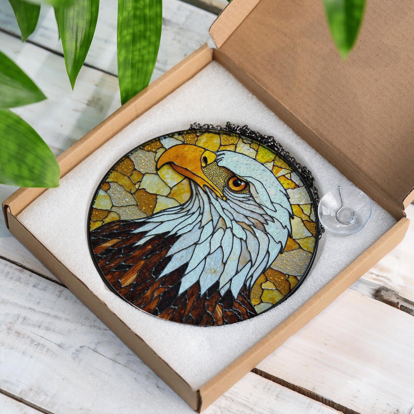 Bald Eagle Stained Glass Suncatcher – Patriotic Window Decor – Gift for Veterans, Dad, or Nature Lovers