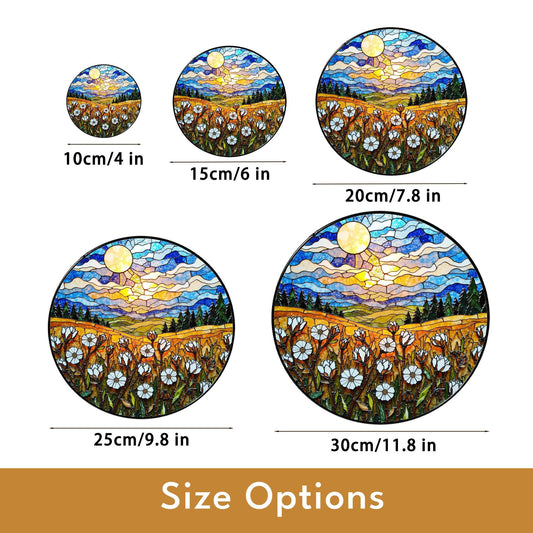 Moonlit Wildflower Meadow Stained Glass Suncatcher – Nature Scene Window Decor Gift for Garden Lovers