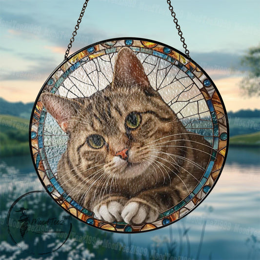 Cat Stained Glass Sun Catcher, Pet Lover Gift, Feline Art, Window Hanging, Nature-Inspired Home Décor, Unique Cat Décor Gift