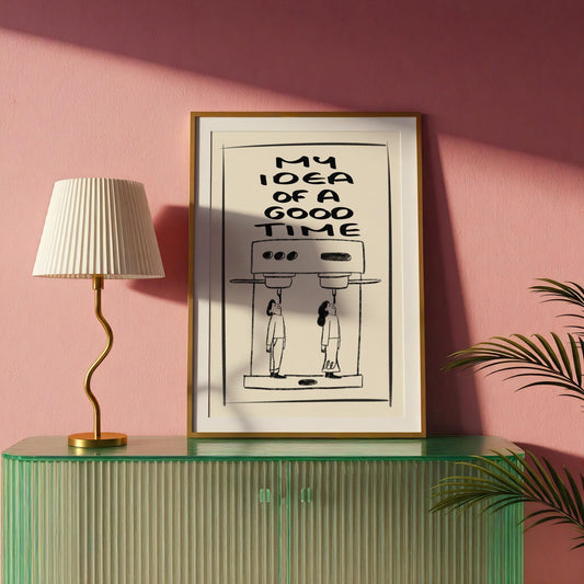 Funny Coffee Art Print: Espresso Machine, Retro Kitchen Decor