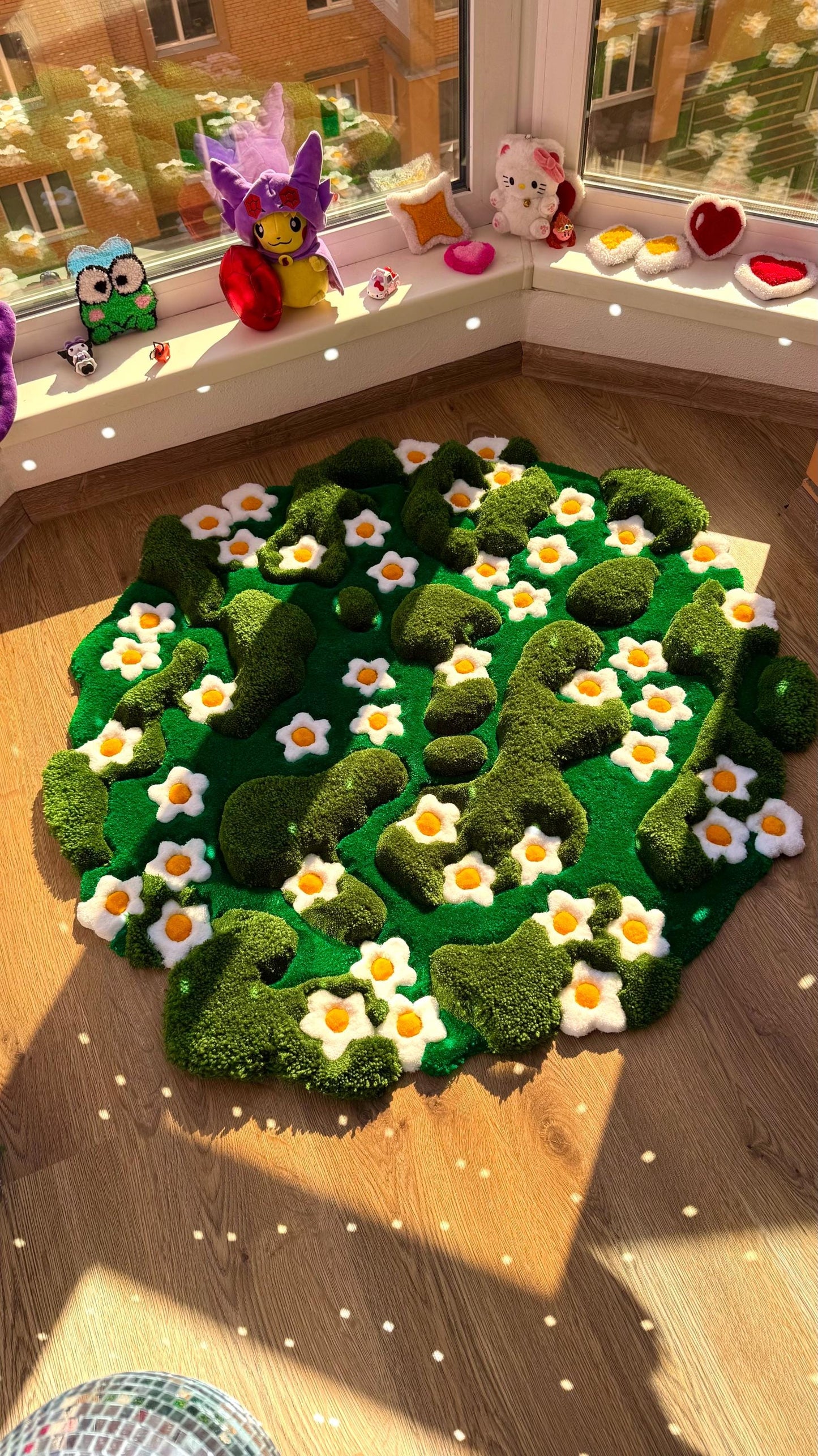 Handmade tufted 3D rug – floral meadow design, soft and cozy carpet that looks like a blooming lawn, perfect for home decor