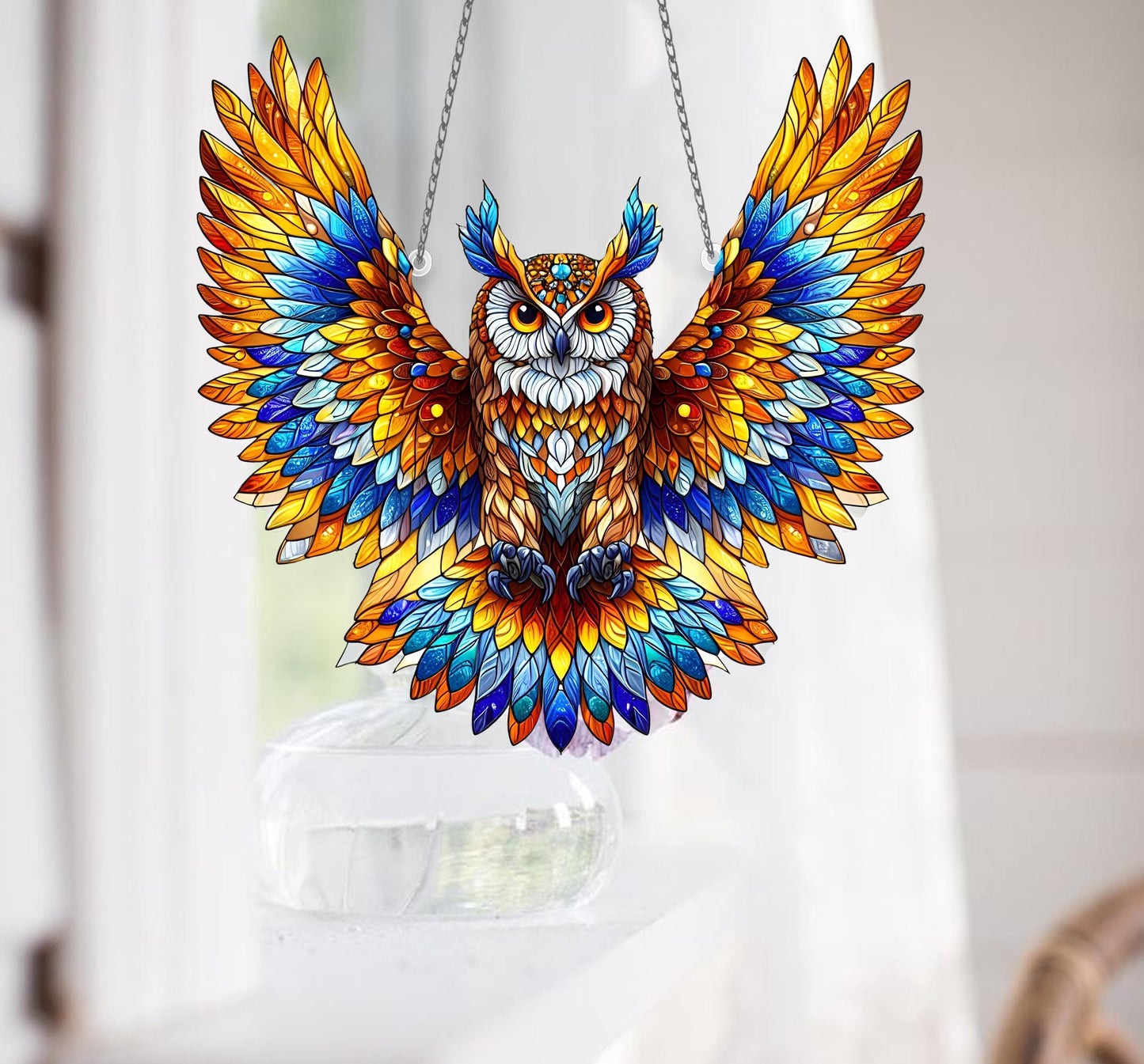 Owl Acrylic window hanging, Owl Acrylic Wall Window Hanging Art Decoration, Owl Lovers GIft, Bird Lover Gift, Housewarming Decor