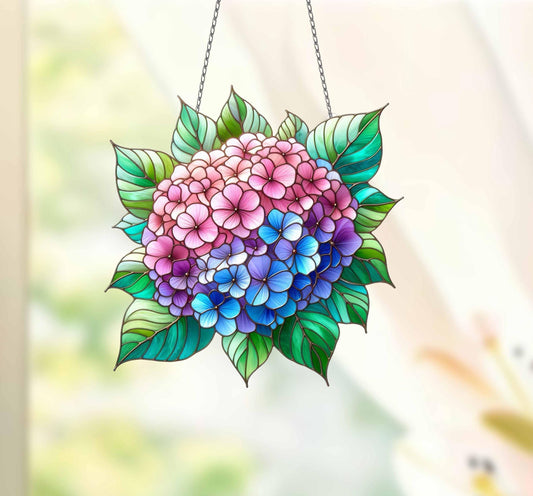 Purple Blue Flower Suncatcher Hydrangea. Acrylic Hydrangea Home Decor Panel Pendant Garden Window Wall Hangings. Mothers day gift, Mom gift