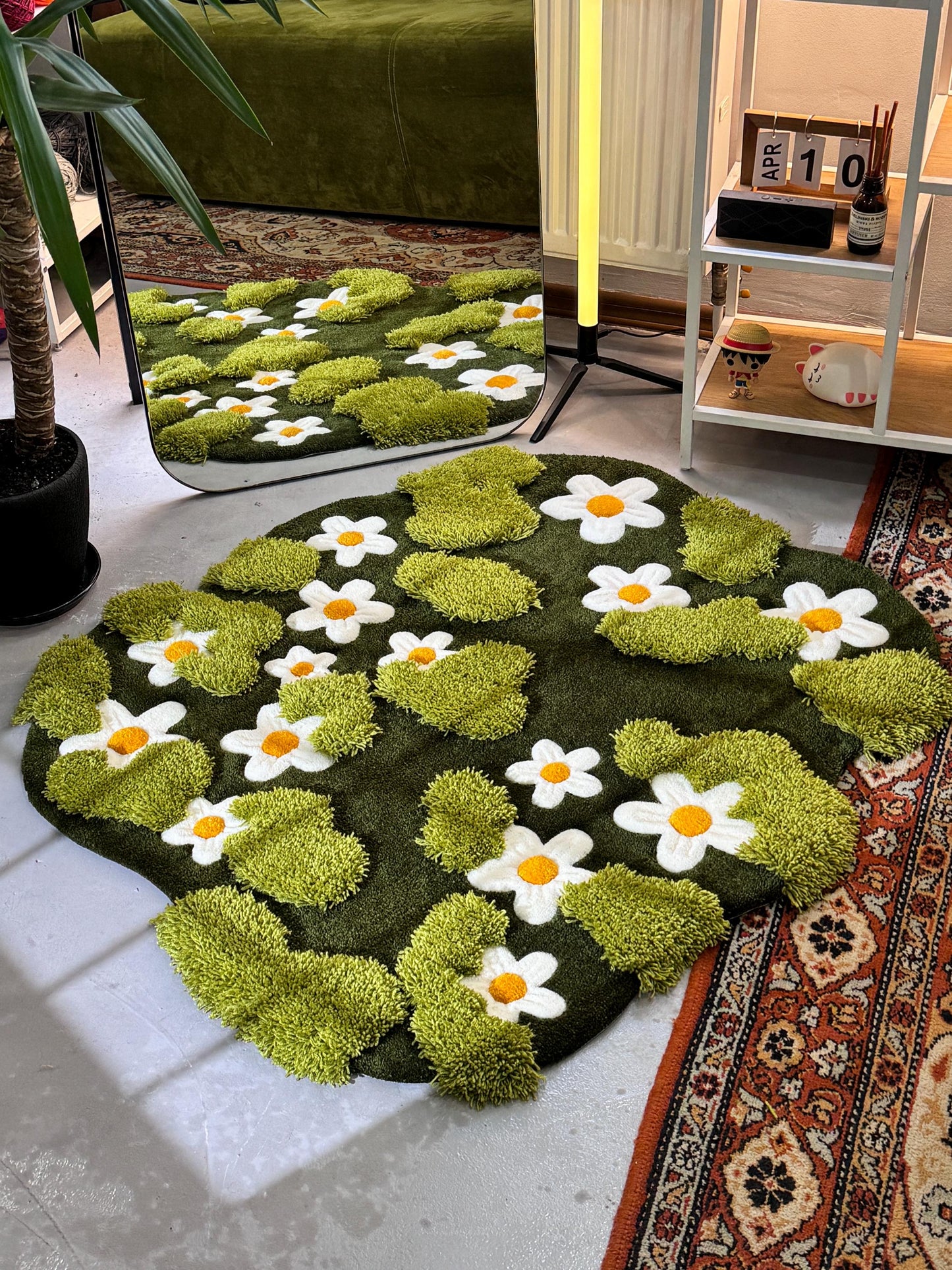 Daisy Moss Rug, 3D Moss Rug, Сhamomile Field rug, Grass Rug, Landscape rug, Area Rug, Gift for Her, 3D Moss Meadow Rug with Daisies