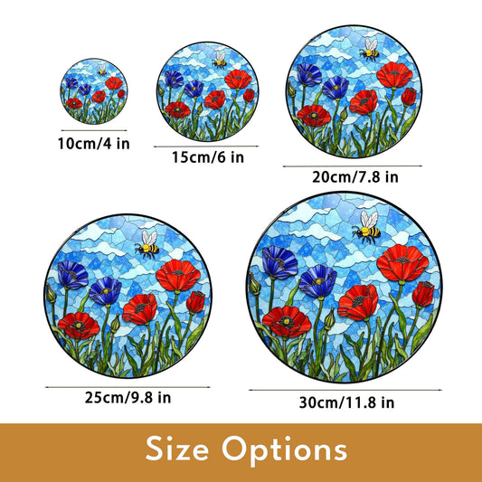 Bee and Wildflower Stained Glass Sun Catcher Round Window Decor Gift for Nature Mom