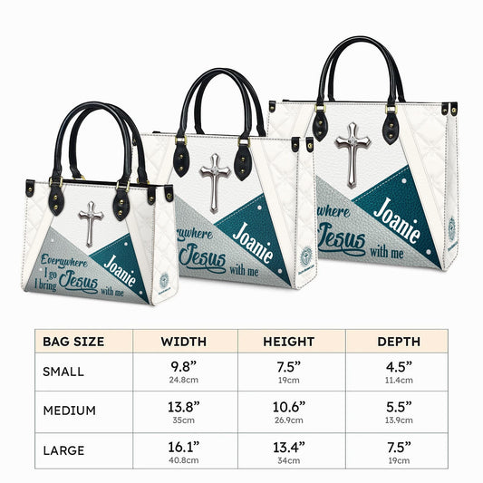 Personalized Leather Handbag Custom Name, Christian Gift, Gifts for Women, Everywhere I Go Jesus With Me Bag, Cross & Geometric Design