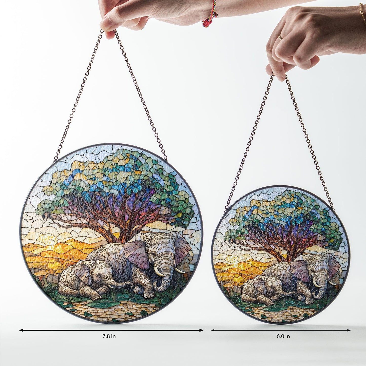 Elephant Stained Glass Suncatcher, Mother and Baby Elephant Art, Nature Inspired Home Decor,Wildlife Accent,Gift for Women,Mother's day gift