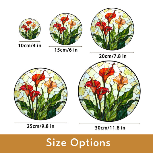 Calla Lily Bloom Round Stained Glass Suncatcher Sunlight Window Art Gift for Garden Lover