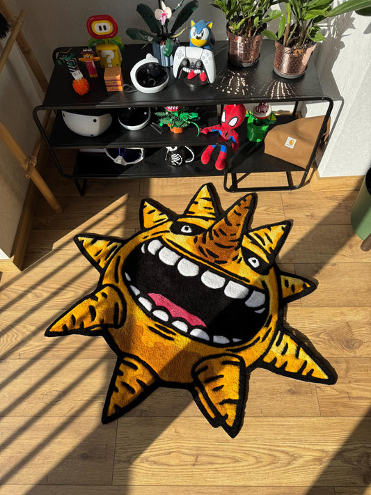 Handmade custom Sun Wool Rug: Tufted Anime Carpet