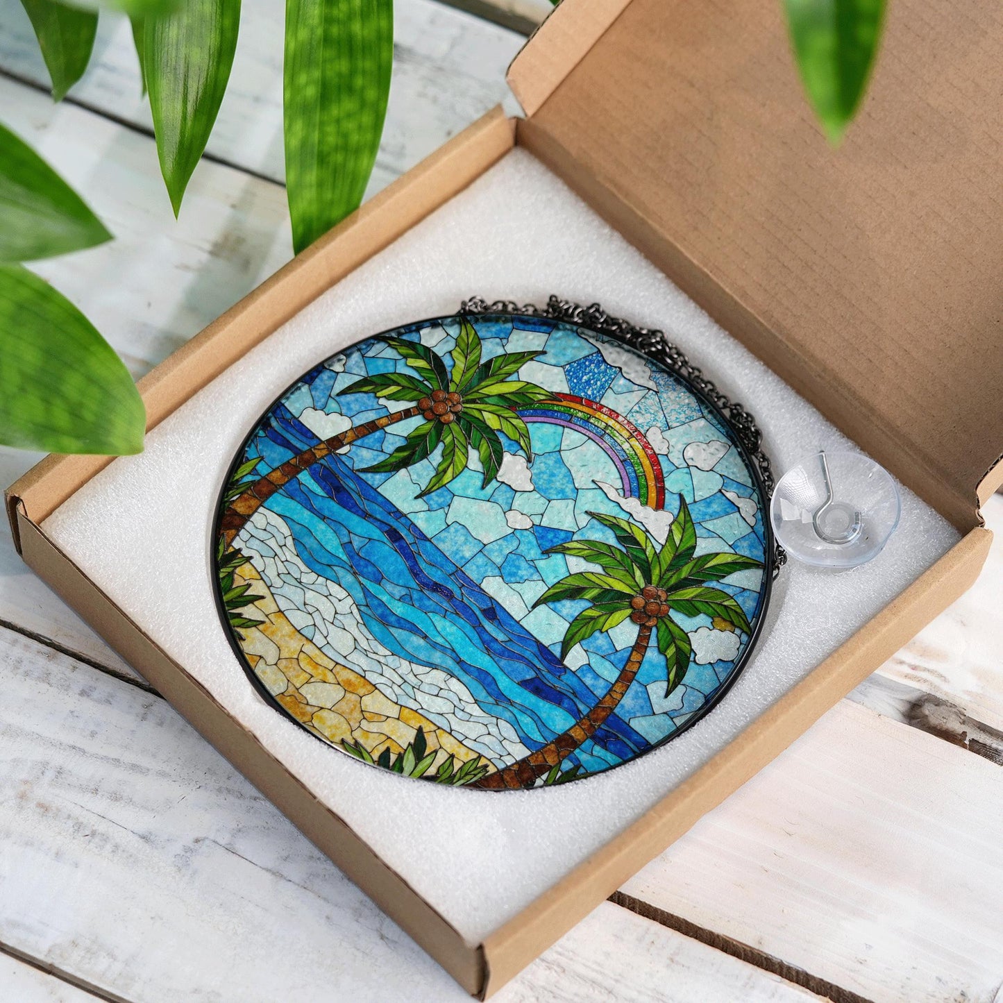 Tropical Palm Beach Scene Suncatcher Gift for Beach Lovers