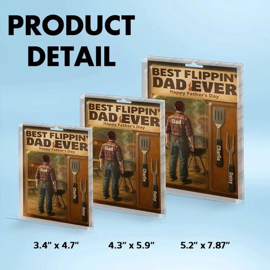 Custom 3D Effect Best Flippin' Dad Ever With Kids' Names Custom Figure Acrylic Block Plaque, Unique Fathers Day Gift For Him, Dad, Grandpa