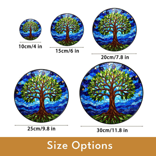 Tree of Life stained glass round suncatcher window hanging gift for nature lovers and spiritual souls
