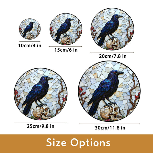 Raven on Skull Stained Glass Window Hanging Gothic Suncatcher Gift for Halloween Lover
