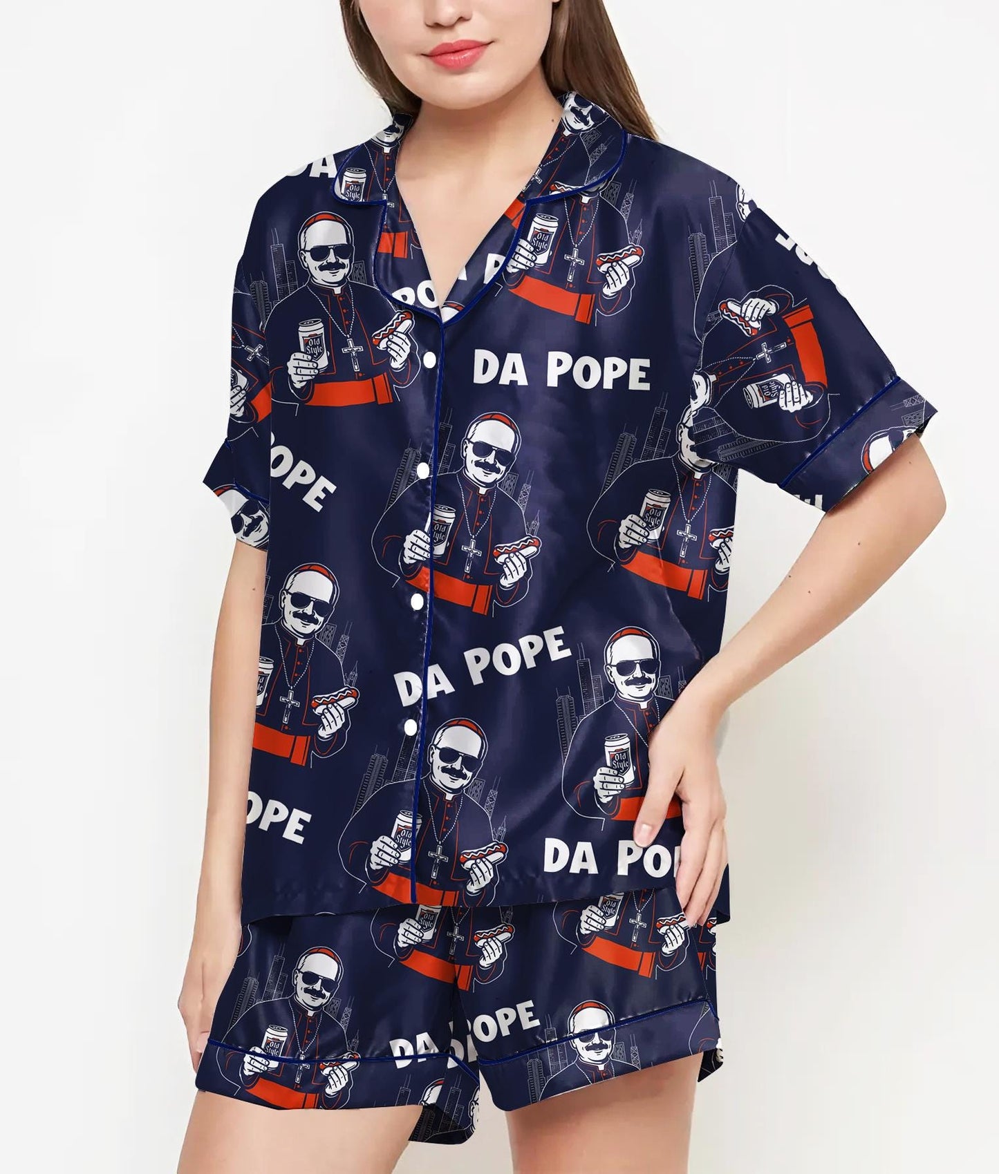Da Pope Chicago Pajamas Satin Set, Da Pope Shirts, Father's Day Gift, Birthday Gift, Pjs For Women, Bridesmaid Gifts, Pope Leo