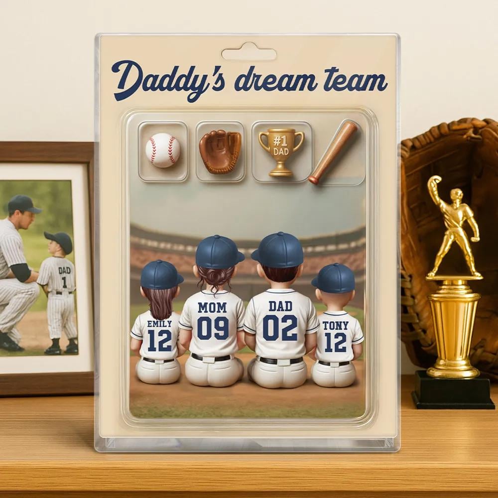 3D Effect Custom Figure Baseball Family Daddy's Dream Team Personalized Rectangle Acrylic Block Plaque, Gift for Fathers day, Baseball Lover