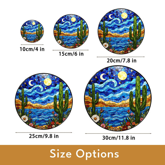 Desert Night Sky Cactus Landscape Colorful Suncatcher Window Hanging Gift for Nature Lover