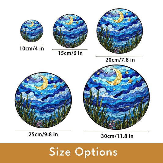 Crescent Moon Starry Sky Night Dream Suncatcher Stained Glass Window Decor Gift for Nature Lovers