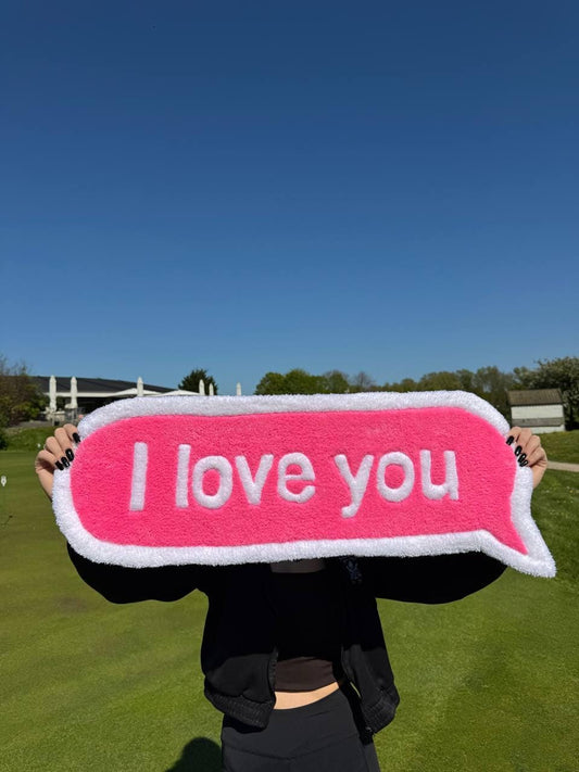 Custom Tufted Rug: "I Love You" Quote, Acrylic Yarn, Handmade