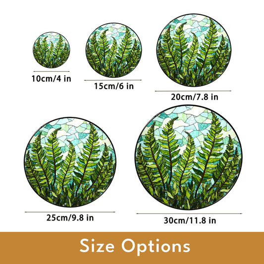 Green Fern Leaves Stained Glass Round Suncatcher Nature Window Decor Gift for Nature Lovers
