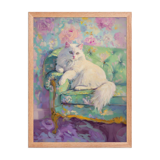 Persian Cat Art Print: Quirky Floral Wallpaper, Retro Decor