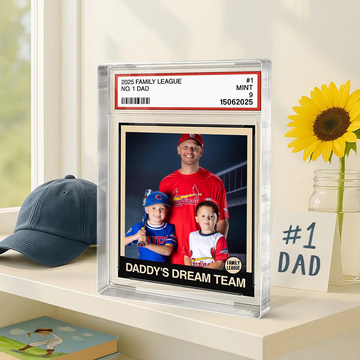 Custom Photo Family Trading Card Style Custom Figure Personalized Acrylic Block Plaque, Father's Day Gifts for Husband, Dad, Papa, Grandpa